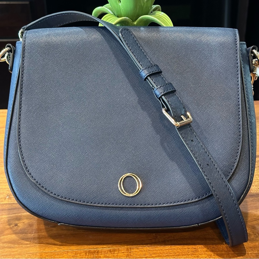 Oroton Metier Navy Satchel with Flap Closure